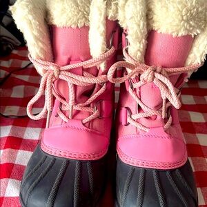 Pink and Gray Winter Boots with Fur Lining